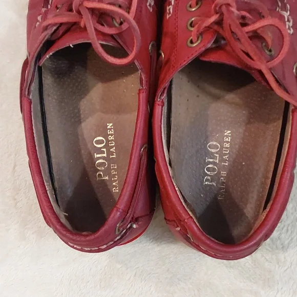 Polo Ralph Lauren Bienne II LU-BTS Mens Red Leather Boat Loafer Shoes Sizs 8.5 D - Picture 5 of 12